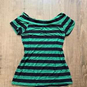Off the Shoulder Y2K Black and Green Striped Top